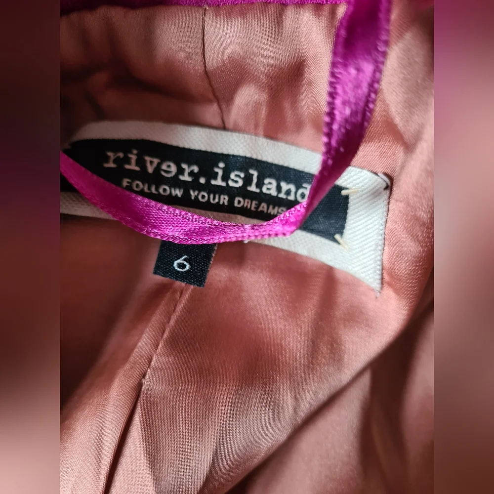 River Island pink blazer jacket size 6 open front edge to edge style 3/4 sleeves - Picture 7 of 9